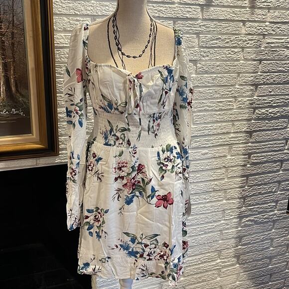 Urban Outfitters Lumiere Boho Floral Dress White Blue Pink Green Large - Picture 2 of 7